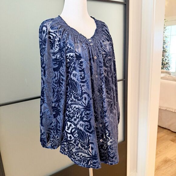 Sundance Velvet Burnout Blue Jewel Swing Top Ophira Blouse Small - Picture 4 of 7